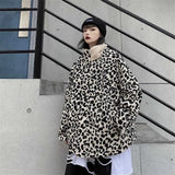 Leopard Print Women Fleece Jackets Motorcycle Jacket Faux Lamb Fur Kawaii Coat Teddy Fur Coat Fleece Parkas Cropped