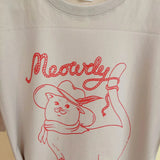 Cartoon Cowboy Cat Print Oversized T-shirt-Outfit