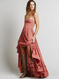 Summer New Women's Suspender Dress Fashion Sexy Backless Hanging Neck Big Swing Ruffle Lace Up Women's Beach Skirt