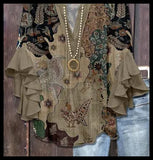 Creative Flower Element 3D Printed Casual Trend V-Necked Lace