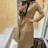 Wixra Womens Long Trench Jackets Full Sleeve Singled Breasted With Sashes Coat 2021 Autumn Chic Lady Windbreaker