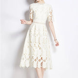 Spring Dress 2025 New Female Heavy Industry Water-Soluble Lace-In-Air Long-Colored Dress Holiday