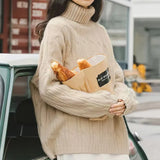 Collar Soft Waxy Head Sweater Female Qiu Dong New Loose Add Thick Knit Sweater Lazy Wind Bottom Shirt Female-Outfit