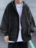 Men's Vintage Wash Black Zip-Up Hoodie-Outfit
