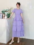 New Summer Temperament All-match O-neck short sleeve Dress waist slim multi-layer Ruffles cake