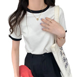 Toloer Bottom Shirt Female Slim Short-Sleeved T Shirt Female 2024 Summer New Korean Version Students Round Collar Women's