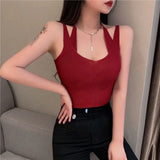Two Sexy Knitted Slings Small Vest Women Autumn New Sexy Tight Breasts Hanging Sleeveless