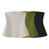Spring Sexy Women's Pure Color Bare Shoulder Sleeveless Word Collar Short Shirt With Breast
