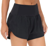 Two Pairs Of Sports Shorts Female Rear Zipper Pocket Anti-Walking Speed Of Light Dry Loose Running Fitness Yoga Pants-Outfit - Black / S