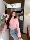 Cropped Cardigan Women French Style Chic Autumn Fashion Knitted Sweater Rhinestone Sexy Elegant Tops Outwear Winter-Outfit