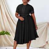 African Large-Size Women's 2025 Summer New Elegant Dress A-Sleeved
