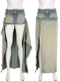 Vintage Casual Slim Split Denim Skirt Sexy Low-Waisted Maxi Skirts Women 2023 Autumn Spring Streetwear Holiday Ladies-Outfit