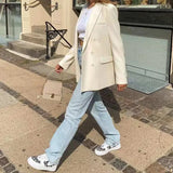Blazer Women Jacket Loose Fashion Blazer Female Coat Winter Autumn Casual Office Clothes Double Breasted Solid Overcoat