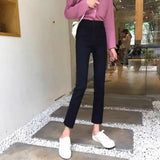 Toloer Black Jeans Women's Fall 2024 New High Waist Loose And Versatile Show Thin High Wide Legs Eight Nine Minutes Pants-Outfit