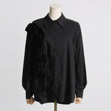Toloer 2024, The New French Fashion Design Feeling Splicing Pleated Three-Dimensional Flowers Versatile Shirt Jacket Female-Outfit