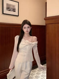 Blouse Women Bowknot Off Shoulder Flare Sleeve Elegant Fairy Slash Neck Spring Summer Tops Ladies Fashion Shirts Chic-Outfit