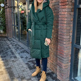 Simplee Casual light blue autumn winter women long parkas Warm hooded long sleeve female jacket High street Down Jackets