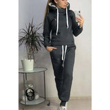 Leisure Tracksuit Women 2 Pcs Set Tops and Trousers Spring Casual Warm Fleece Hoodies Sports Pants