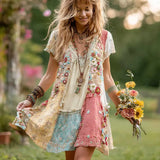 Flower Striped Vest Dress Dress Vacation