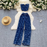 Style Metal Buckle Printing Design Chest Vest + High Waist Lanky Pants Cowboy