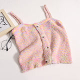 Women Sweet Camis Buttons Spaghetti Knitted Backless Camisole Summer Cute Tank Tops For Women Casual Crop