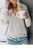 Toloer New Ladies Cardigan Hoodie Hoodie Zipper Broken Hole Irregular Loose Sweater Women's