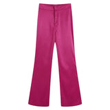 2022 Autumn Rose Red Women Pants Fashion Heart Open Satin Pants For Women High Waist Elegant Wide Trousers