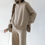 Knitting Set 2025 New Female Ocean Gas Open-Fork Sweater Wide Leg Pants Fashion Autumn And Winter Two
