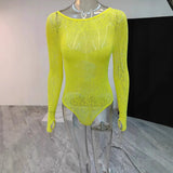 Toloer Sexy Tight Height Knitted Perspective Long-Sleeved Hot-Sleeved