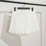 Toloer White Suit Shorts Female Black Summer Thin 2024 New Loose High-Waist A-Line Casual Wide-Leg Hot Pants-Outfit