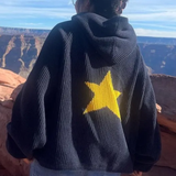 Back Star Print Hooded Oversized Sweater-Outfit