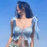 Pure Summer Baby Blue Ruffle Crop Top-Outfit
