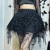 Gothic Punk, Spider Web, Tassel, Half Skirt, Dark Wind, Short Skirt-Outfit