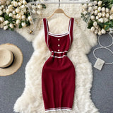 Women Knitted Strap Dress Korean Sleeveless Slim Pencil Dresses Summer Fashion Sexy Off Shoulder Bodycon Short