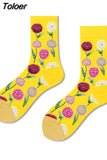 Happy Socks Man Creative Flower Flowers Pattern Funny Socks Casual Comfort Cotton High Quality