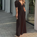 Toloer 2024 New Women's Short-Sleeved Fashion Elegant Plus-Size Wide-Leg