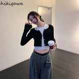 Cardigans Fashion Knitted 2 Piece Set Women Long Sleeve Black Sweater White Sleeveless Vest Suit Pull Femme Y2k