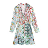 Women's New Belt Dress With A Fan-Print Short-Sleeved Dress