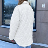 Argyle Casual Buttons Parkas Women Fashion Turn Down Collar Coats Women Elegant Pockets Cotton Jackets Female