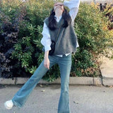 Toloer Sets Of Female Fall Korean Wear A Fried Street Lively Age Reduction Foreign Style Fashion Salt Vest Shirt Jeans-Outfit