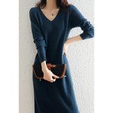 And Winter Coat V-Neck Wool Knitted Dress Women Winter Loose High-End High-End