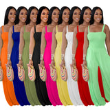 Toloer New Women's Solid Color Casual Strap Strapless Wide-Leg Jumpsuit-Outfit