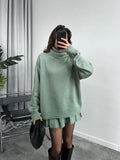 Solid Color Round Collar Loose Blouse Simple Dress Set In Autumn