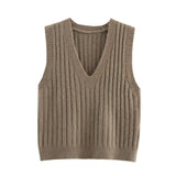 Style Knitted Sweater Vest Women Lazy Brown Spring Dress New Folded Cloth