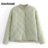 Aachoae Autumn Winter Women Argyle Padded Jacket Casual Long Sleeve Button Up Coat With Pockets Female Loose Jacket
