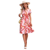Women's Hot Style European Goods Summer 2023 New Elegant Hot Print Short-Sleeved Dress-Outfit
