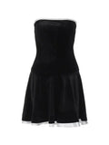 Velvet Splice Pleated Bandeau Mini Dress-Outfit