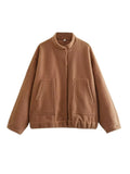 Autumn And Winter New Women's Casual Multi-Color Loose Wool Jacket Dark Buckle Collar