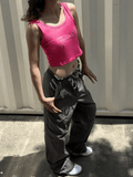 Rhinestone Letter Crop Tank Top-Outfit