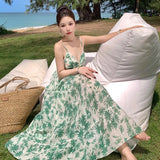 Toloer Photo Summer New Female French Print Sling Dress Show Thin Seaside Holiday